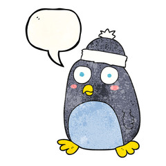 speech bubble textured cartoon penguin