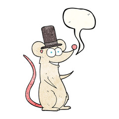 speech bubble textured cartoon mouse in top hat
