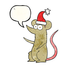 speech bubble textured cartoon mouse wearing christmas hat