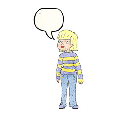 speech bubble textured cartoon woman in casual clothes