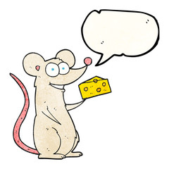 speech bubble textured cartoon mouse with cheese