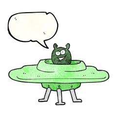 speech bubble textured cartoon spaceship