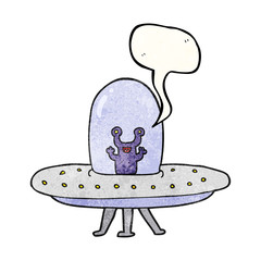 speech bubble textured cartoon flying saucer