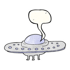 speech bubble textured cartoon flying saucer