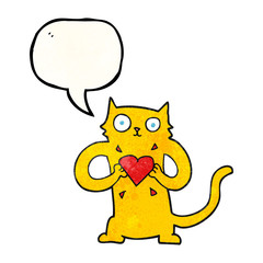 speech bubble textured cartoon cat with love heart