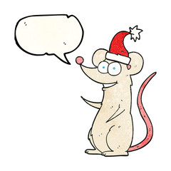 speech bubble textured cartoon mouse wearing christmas hat
