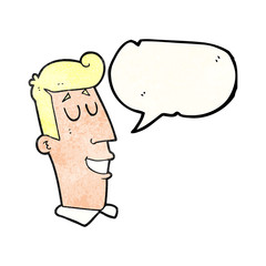 speech bubble textured cartoon grinning man