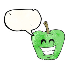 speech bubble textured cartoon grinning apple
