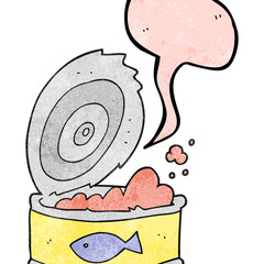 speech bubble textured cartoon can of tuna