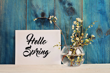 Hello spring poster and bouquet of cherry flowers © dream@do