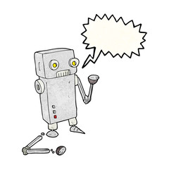 speech bubble textured cartoon broken robot