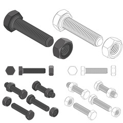 bolt and nut set all view isometric - 103742247