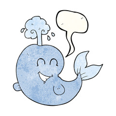speech bubble textured cartoon whale spouting water