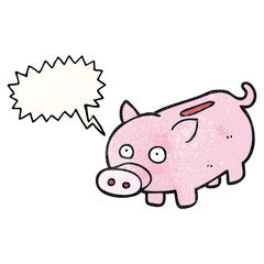 speech bubble textured cartoon piggy bank