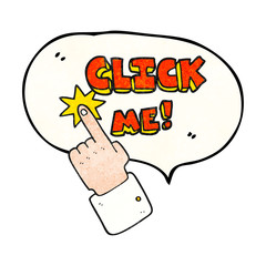 click me speech bubble textured cartoon sign