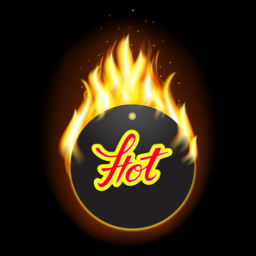 Fire label with original lettering Hot