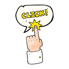 speech bubble textured cartoon click sign with finger