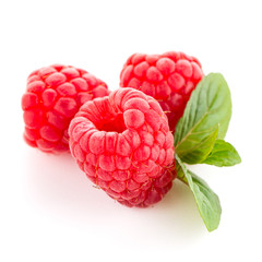 Raspberries with leaves