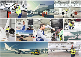 Instandhaltung und Service am Flughafen: Reparatur und Abfertigung durch Mechaniker und...