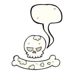 speech bubble textured cartoon skull and bone symbol