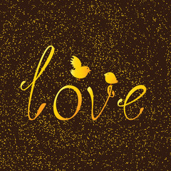 Greeting card with love lettering and birds
