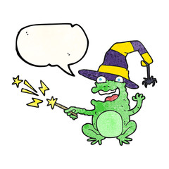 speech bubble textured cartoon toad casting spell
