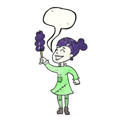 speech bubble textured cartoon undead monster lady cleaning