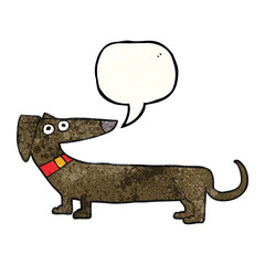 speech bubble textured cartoon sausage dog