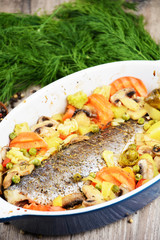 Baked seabass fish