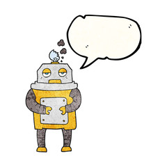 speech bubble textured cartoon broken robot