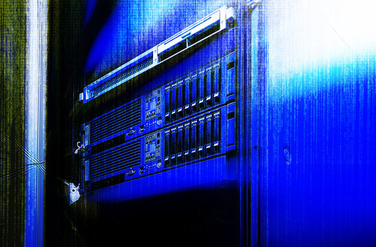 blade server with the matrix code and blur blue toning