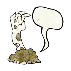 speech bubble textured cartoon zombie hand rising from ground