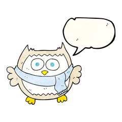 speech bubble textured cartoon owl wearing scarf