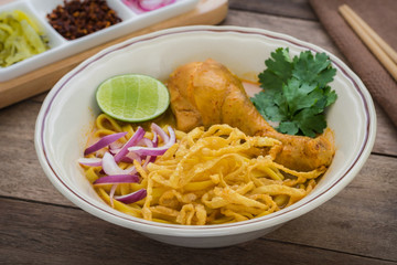 Noodles in chicken curry (Khao Soi), Thai food