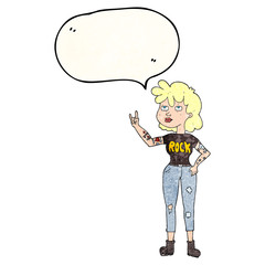 speech bubble textured cartoon rocker girl