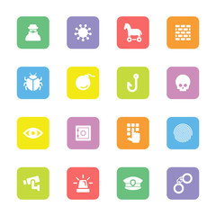 colorful flat icon set 7 on rounded rectangle for web design, user interface (UI), infographic and mobile application (apps)