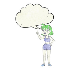 speech bubble textured cartoon alien gym girl