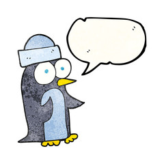 speech bubble textured cartoon penguin