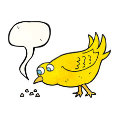 speech bubble textured cartoon bird pecking seeds