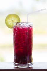 Grape juice with lime soda