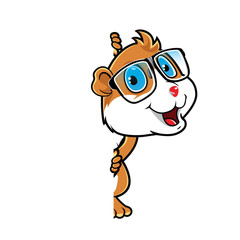 Hamster Geek Behind Blank Wall.