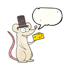 speech bubble textured cartoon mouse with cheese