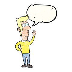 speech bubble textured cartoon man waving