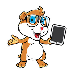 Hamster Geek Holding Tablet