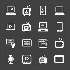 Vector Media Icons set on dark background