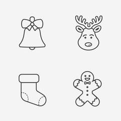 Christmas icons, thin line style, on white.