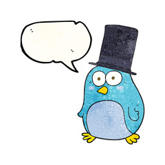 speech bubble textured cartoon bird wearing top hat