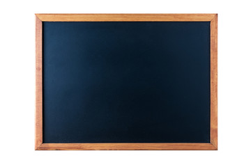 Blank chalkboard with wooden frame isolated on white.