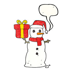 speech bubble textured cartoon snowman