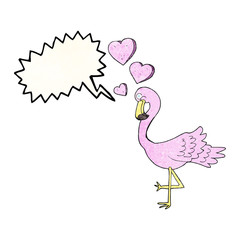 speech bubble textured cartoon flamingo in love